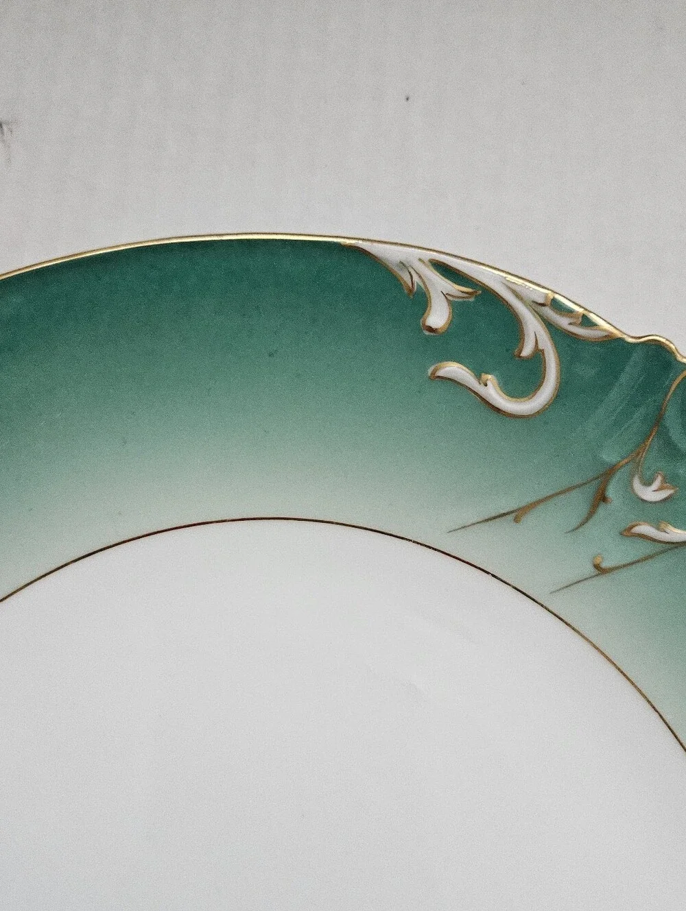 Antique Limoges Decorative Plate Turquoise Green Border And Ornate  Gold Trim